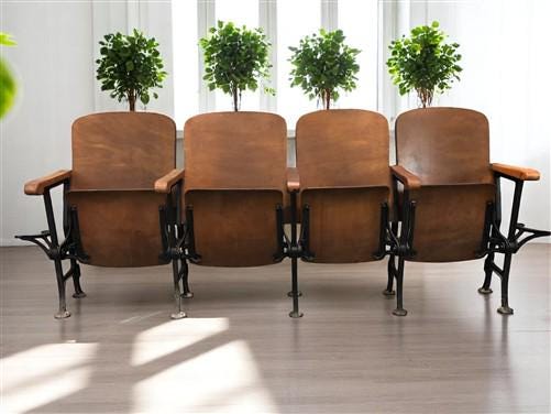 Home & Living > Furniture - 4 Vintage Wood Folding Theater Seats, Auditorium Seats, Entryway Bench, E11 by The Old Grainery