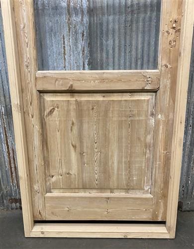 Antique French Single Door (32.5x83) Glass Pane Door with Jamb, Encased Door T40