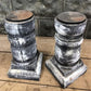 Home & Living > Home Decor > Home Accents - Pair Gray Wooden Pillar 10.5" Candlestick Holders, Decor, Table Centerpiece, A...