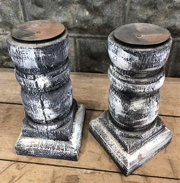 Home & Living > Home Decor > Home Accents - Pair Gray Wooden Pillar 10.5" Candlestick Holders, Decor, Table Centerpiece, A...