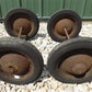 Toys & Games > Toys > Push & Pull Toys > Wagons - 4 Vintage Metal Baby Buggy Wheels Pedal Car Garden Cart Pumpkin Wagon A5...
