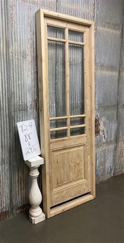 Antique French Single Door (29.5x88) Glass Pane Door with Jamb, Encased Door T24