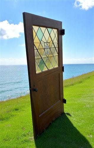 Home & Living > Home Improvement > Doors & Locks > Doors - Antique Single Door (40x79.5) Stained Glass Paneled Church Door...