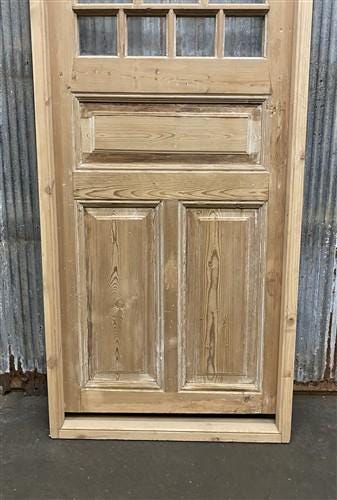 Antique French Single Door (31.5x98) Glass Pane Door with Jamb, Encased Door T55
