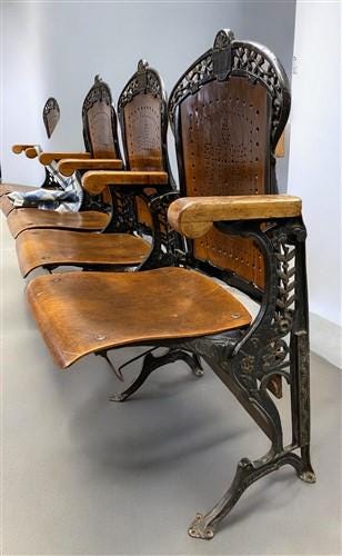5 Wood Iron Folding Theater Seats, Auditorium Seats, Entryway Bench, D21