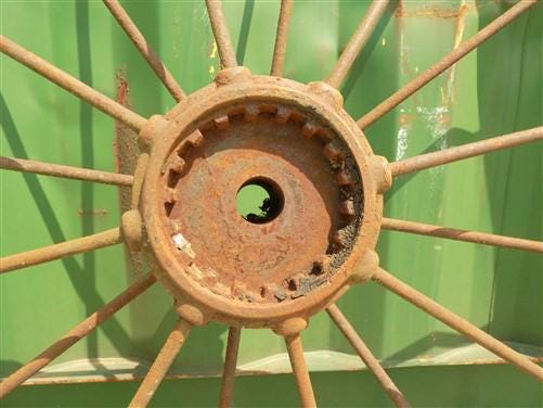 2 Cast Iron Implement Wheels, Wagon Wheel, Tractor Steel Rims, Industrial Age A