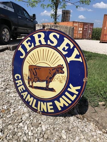 Art & Collectibles > Collectibles > Advertisements - Jersey Creamline Milk Sign, Metal Porcelain Advertising Sign, Farm Co...
