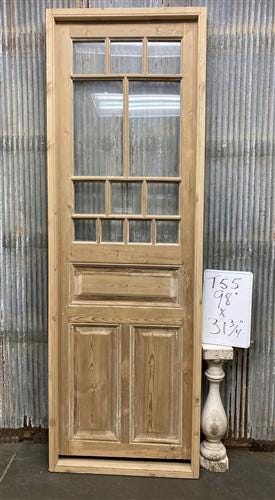 Antique French Single Door (31.5x98) Glass Pane Door with Jamb, Encased Door T55