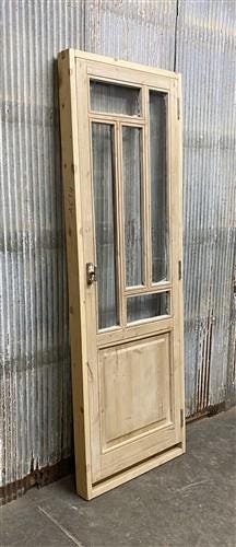 Antique French Single Door (27.25x82) Glass Pane Door with Jamb, Encased Door T7
