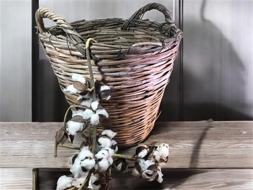 Home & Living > Storage & Organization > Baskets - Round Wicker Basket, Vintage German Woven Rattan Basket, Storage Organi...