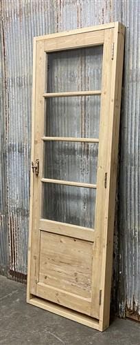 Antique French Single Door (28.25x82) Glass Pane Door with Jamb, Encased Door T3