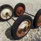 4 Vintage Metal Baby Buggy Wheels Pedal Car Garden Cart Pumpkin Wagon A54