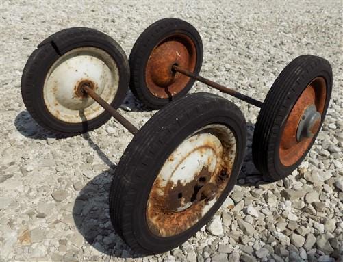 4 Vintage Metal Baby Buggy Wheels Pedal Car Garden Cart Pumpkin Wagon A54