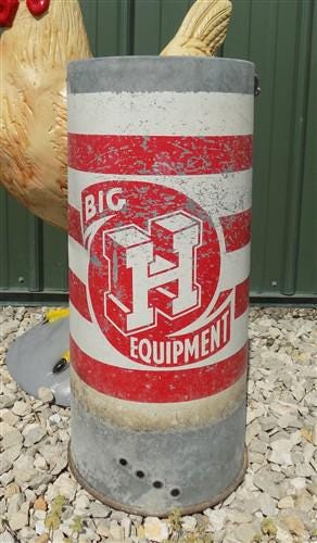 Big H Equipment Chicken Feeder, Vintage Galvanized Tin Chicken Feed Dispenser B