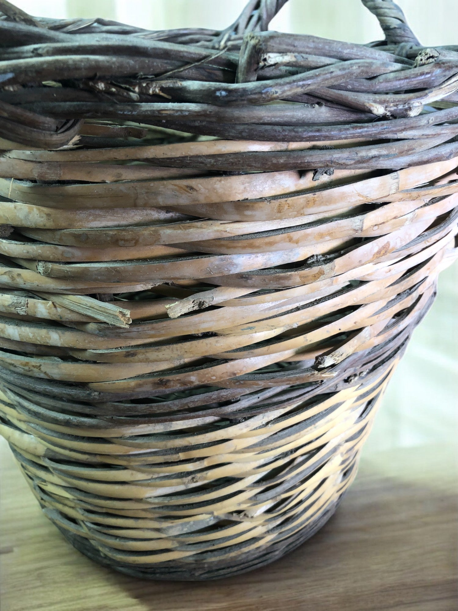 Home & Living > Storage & Organization > Baskets - Round Wicker Basket, Vintage German Woven Rattan Basket, Storage Organi...