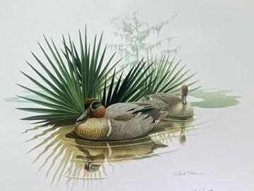 Art & Collectibles > Prints > Lithographs - Richard Sloan, Green Winged Teal, Signed Print, 28x22, Wade Collection, Plate...
