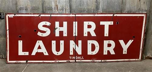Art & Collectibles > Collectibles > Advertisements - 11' Shirt Laundry Sign, Vintage Tin Sign, Advertising, Laundry, Singl...