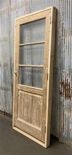 Antique French Single Door (32.5x83) Glass Pane Door with Jamb, Encased Door T40