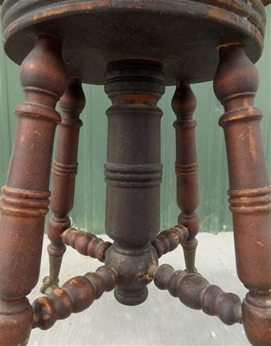 Swivel Wood Piano Organ Stool, Glass Claw Feet, Vintage Organ Bar Bench Old H