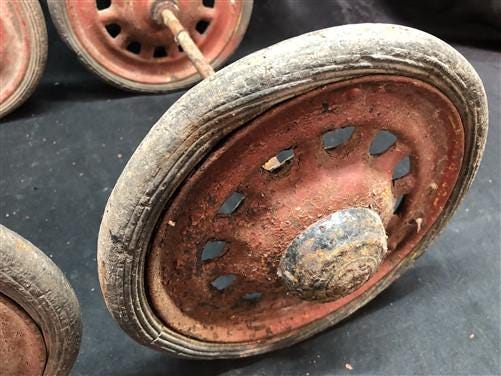 4 Wagon Wheels, Pedal Car, Garden Cart, Pumpkin Wagon, Vintage Goodyear A56