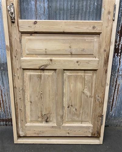 Antique French Single Door (32x79.5) Glass Pane Door with Jamb, Encased Door T37