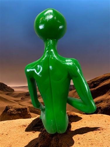 Art & Collectibles > Sculpture > Figurines - Sitting Green Alien Statue, Little Green Place Man, UFO Extra Terrestrial, A...
