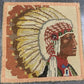 Native American Indian Chief Latch Hook Rug Wall Art, Vintage 1970s Retro Art