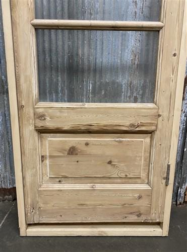 Antique French Single Door (27x92.5) Glass Pane Door with Jamb, Encased Door T23