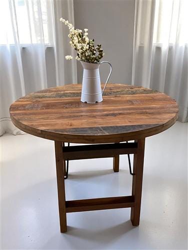 Rustic Round Table, Vintage Dining Room Table, Kitchen Island, Game Table,  G