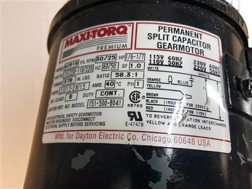 Electronics & Accessories - Maxi Torq 6z818 Permanent Split Capacitor Gearmotor, 1 Phase, 115 ratio 58.3:1 by The Old Grai...