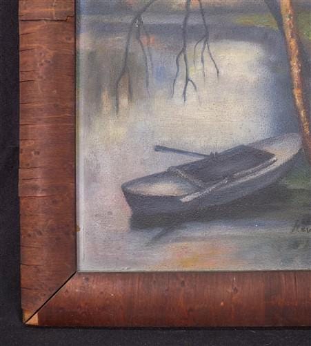 Wall Art - 1920s Hawksworth Midwest Landscape Painting, Original Art Rowboat Water, L by The Old Grainery
