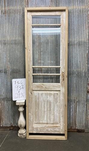 Antique French Single Door (29x93) Glass Pane Door with Jamb, Encased Door T56