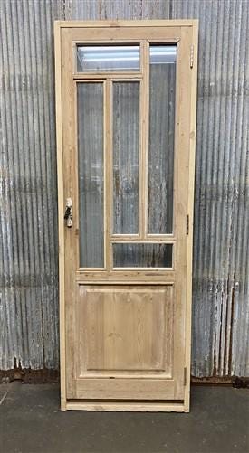 Antique French Single Door (27.5x82) Glass Pane Door with Jamb, Encased Door T57