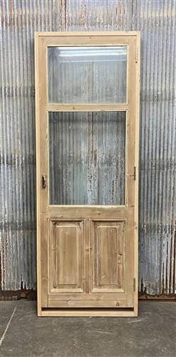 Antique French Single Door (31x88.5) Glass Pane Door with Jamb, Encased Door T17