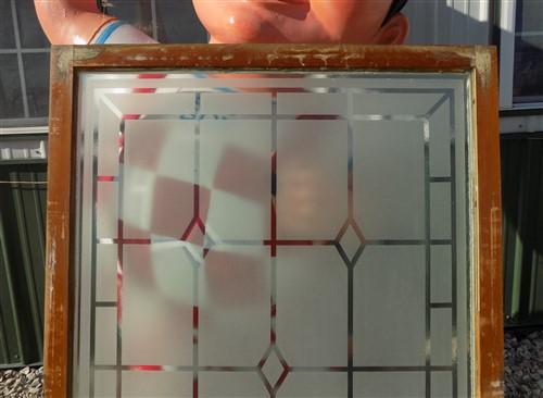 Etched Frosted Clear Glass Vintage Church Window, Architectural Art Glass, E