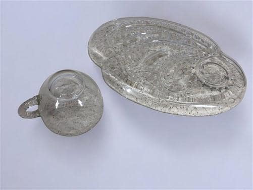 Home & Living > Kitchen & Dining > Dining & Serving - 1950s Homestead Retro Snack Set, 4 Plates 4 Cups Federal Glass, Orig...