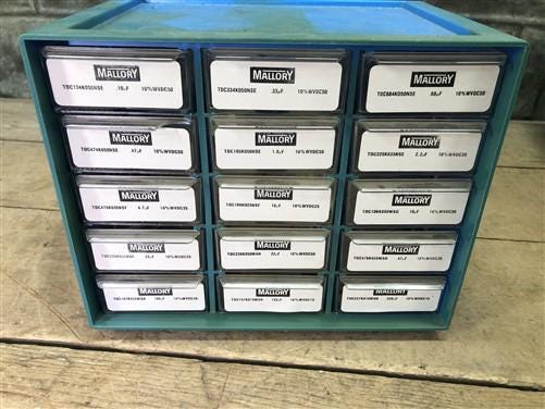 Electronics & Accessories > Parts & Electrical - Mallory Capacitory Lot, TDC, 10% WVDC, 15 Drawer Cabinet, Ham Radio by Th...