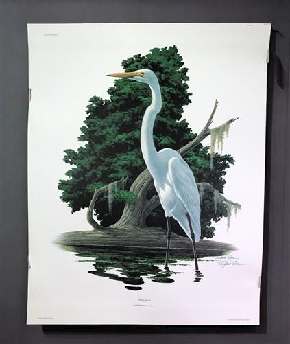 Art & Collectibles > Prints > Lithographs - Richard Sloan, Great Egret, Signed Print, 28x22, Wade Collection, Plate 37 by...