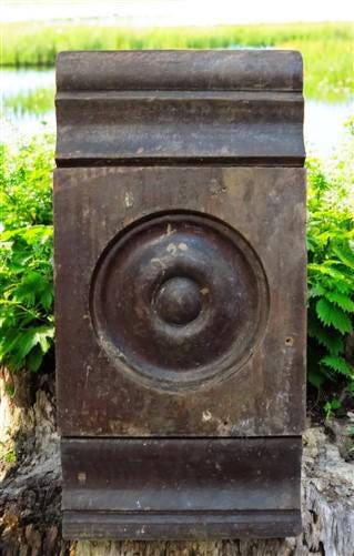 5 Plinth Blocks, Antique Bullseye Rosette, Architectural Salvage Wood Trim C88