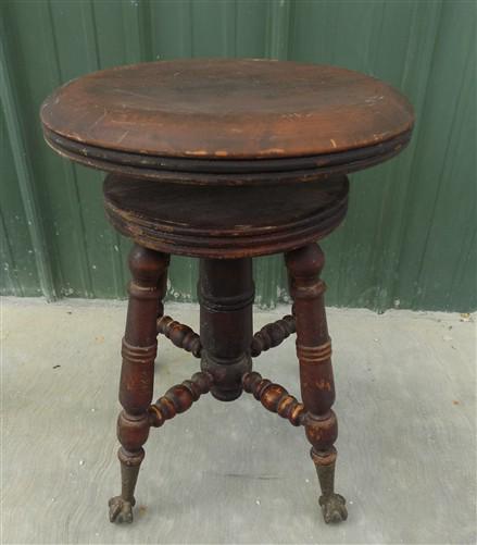 Swivel Wood Piano Organ Stool, Glass Claw Feet, Vintage Organ Bar Bench Old H