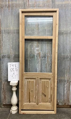 Antique French Single Door (31x88) Glass Pane Door with Jamb, Encased Door T48