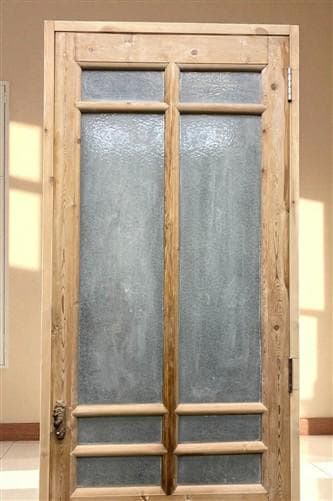 Antique French Single Door (29 x90) Glass Pane Door with Jamb, Encased Door T39