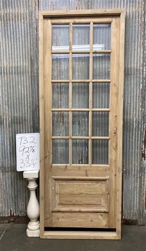 Antique French Single Door (33x92.5) Glass Pane Door with Jamb, Encased Door T32