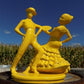 Yellow MCM Spanish Flamenco Dancers TV Lamp, Gold Midcentury Television Light