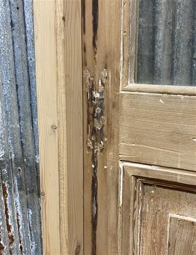 Antique French Single Door (31x88.5) Glass Pane Door with Jamb, Encased Door T17
