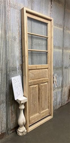 Antique French Single Door (32x92.5) Glass Pane Door with Jamb, Encased Door T38