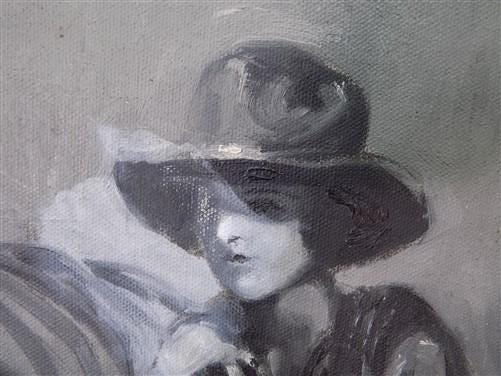 Art & Collectibles > Painting > Oil - 1920s Junita McGwire Portrait Paint Canvas, Original Art Partially Cleaned E by The...