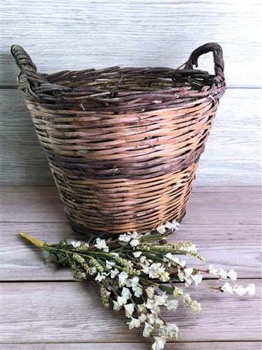 Home & Living > Home Decor > Home Accents - Round Wicker Basket, Vintage German Woven Rattan Basket, Storage Organizer N b...