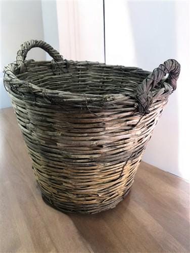 Home & Living > Home Decor > Decorative Storage > Decorative Baskets - Round Wicker Basket, Vintage German Woven Rattan Ba...