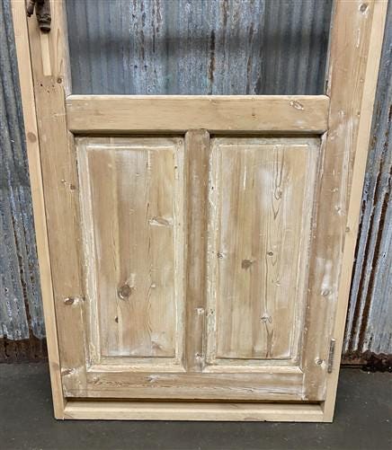 Antique French Single Door (32.5x92) Glass Pane Door with Jamb, Encased Door T46